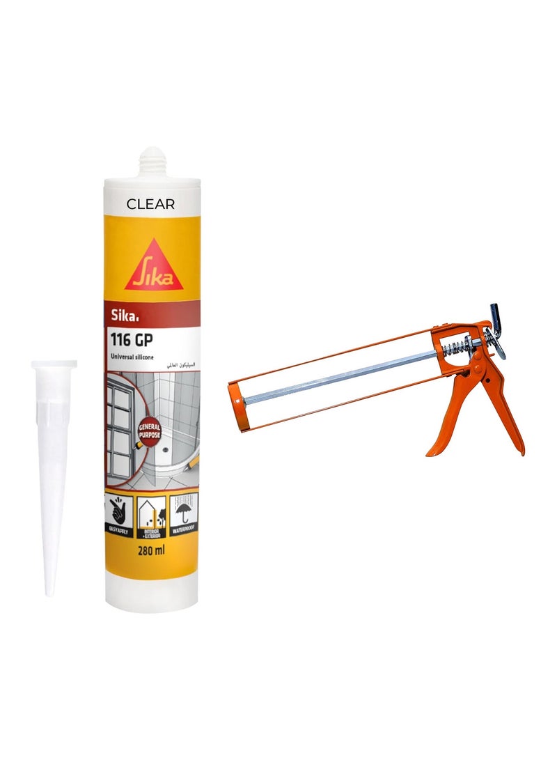 سيكا - مانع تسرب سيليكون متعدد الأغراض عالمي للزجاج والعزل المائي - سيكاسيل-116 جي بي شفاف - معالج بالأسيتوكسي - 280 مل - Image 1